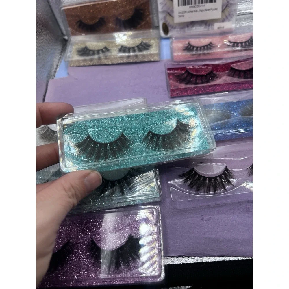 15 Pair Long Cross False Eyelashes Makeup Fake Thick Black Eye Lashes & Neon Pur